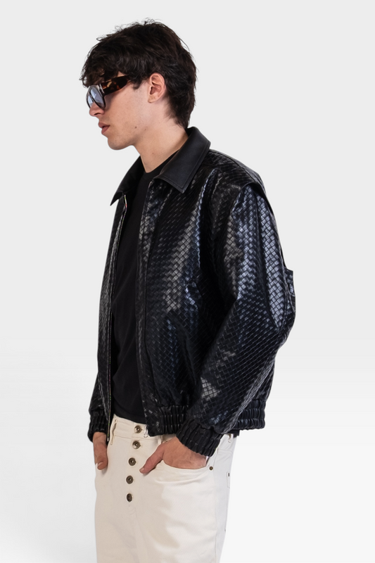 Graal Black Woven Leather jacket
