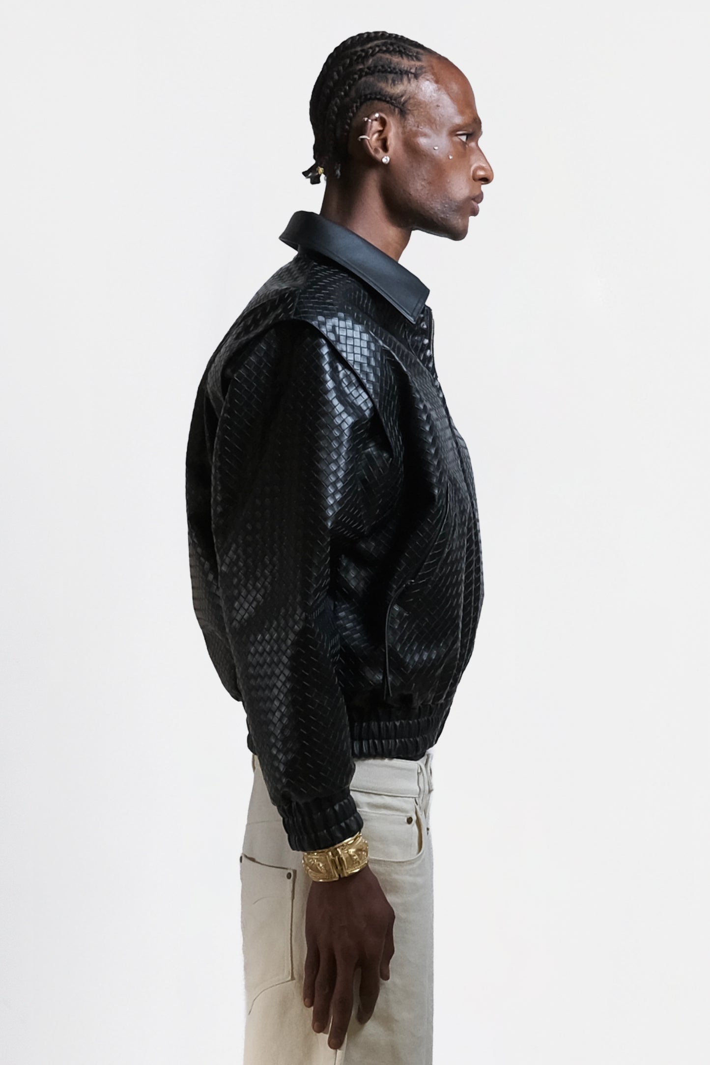 Graal Black Woven Leather jacket