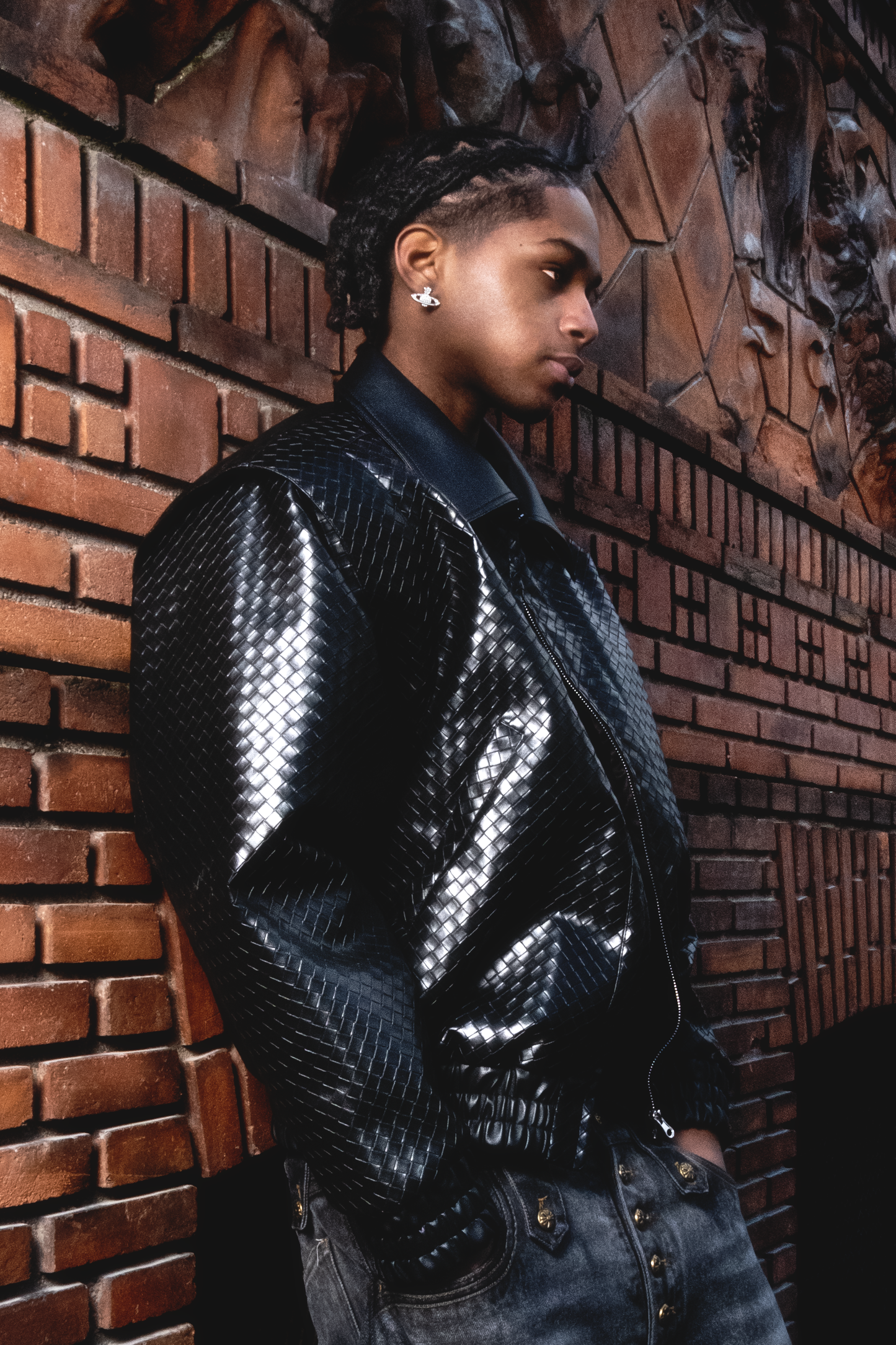 Graal Black Woven Leather jacket