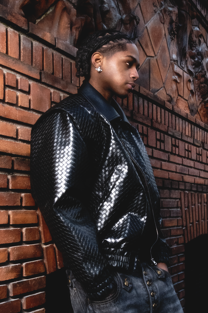 Graal Black Woven Leather jacket