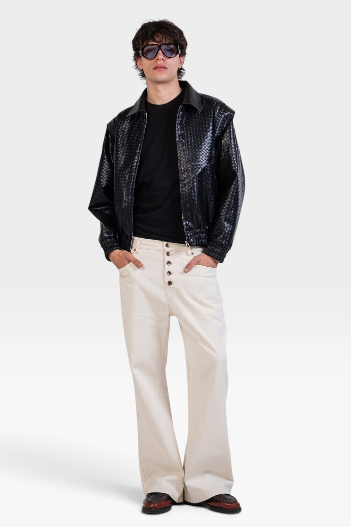 Graal Black Woven Leather jacket