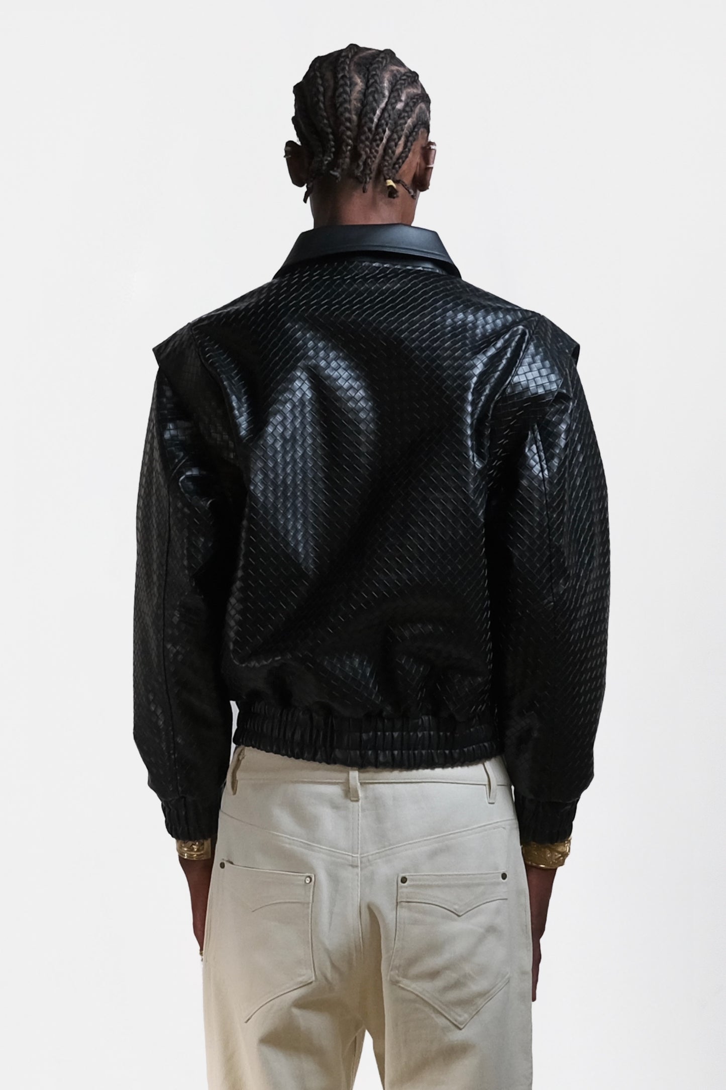 Graal Black Woven Leather jacket