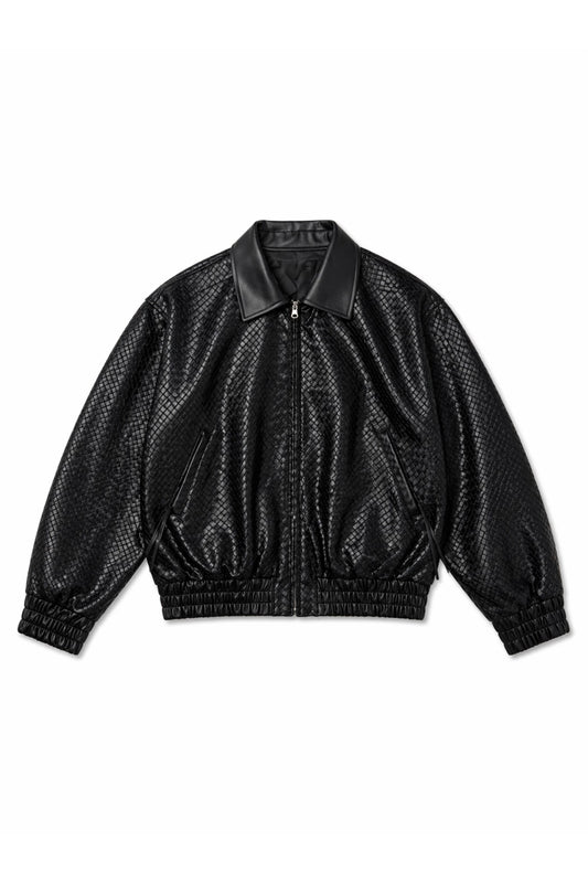 Graal Black Woven Leather jacket