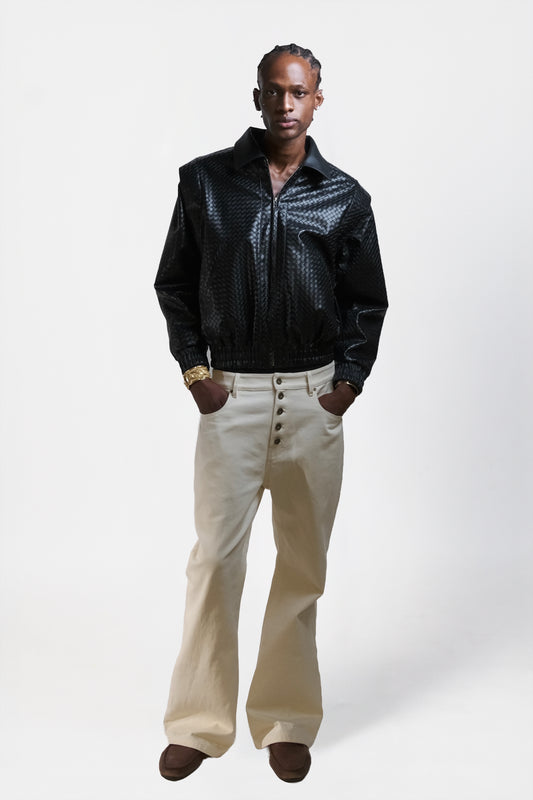 Graal Black Woven Leather jacket