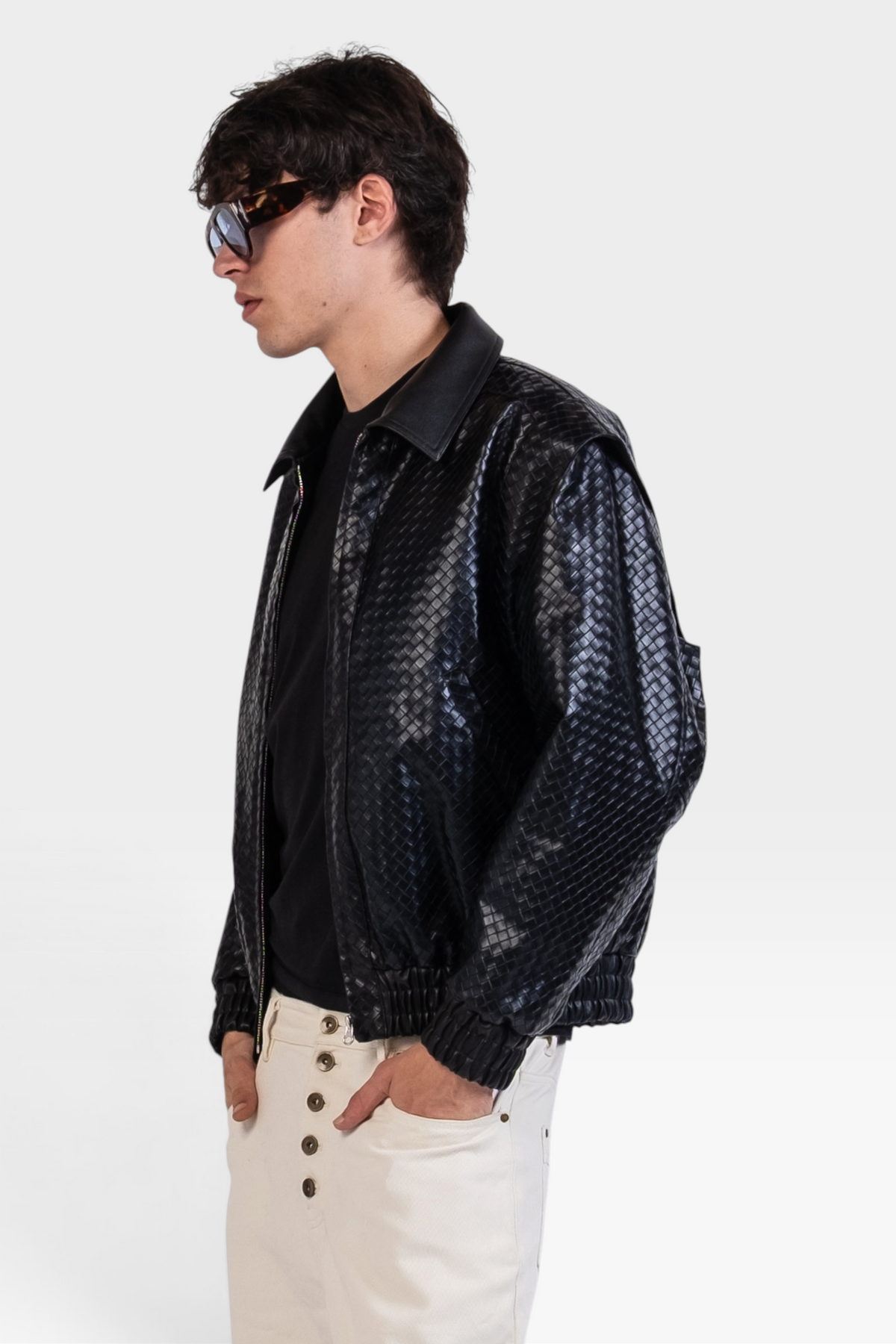 Graal Black Woven Leather jacket