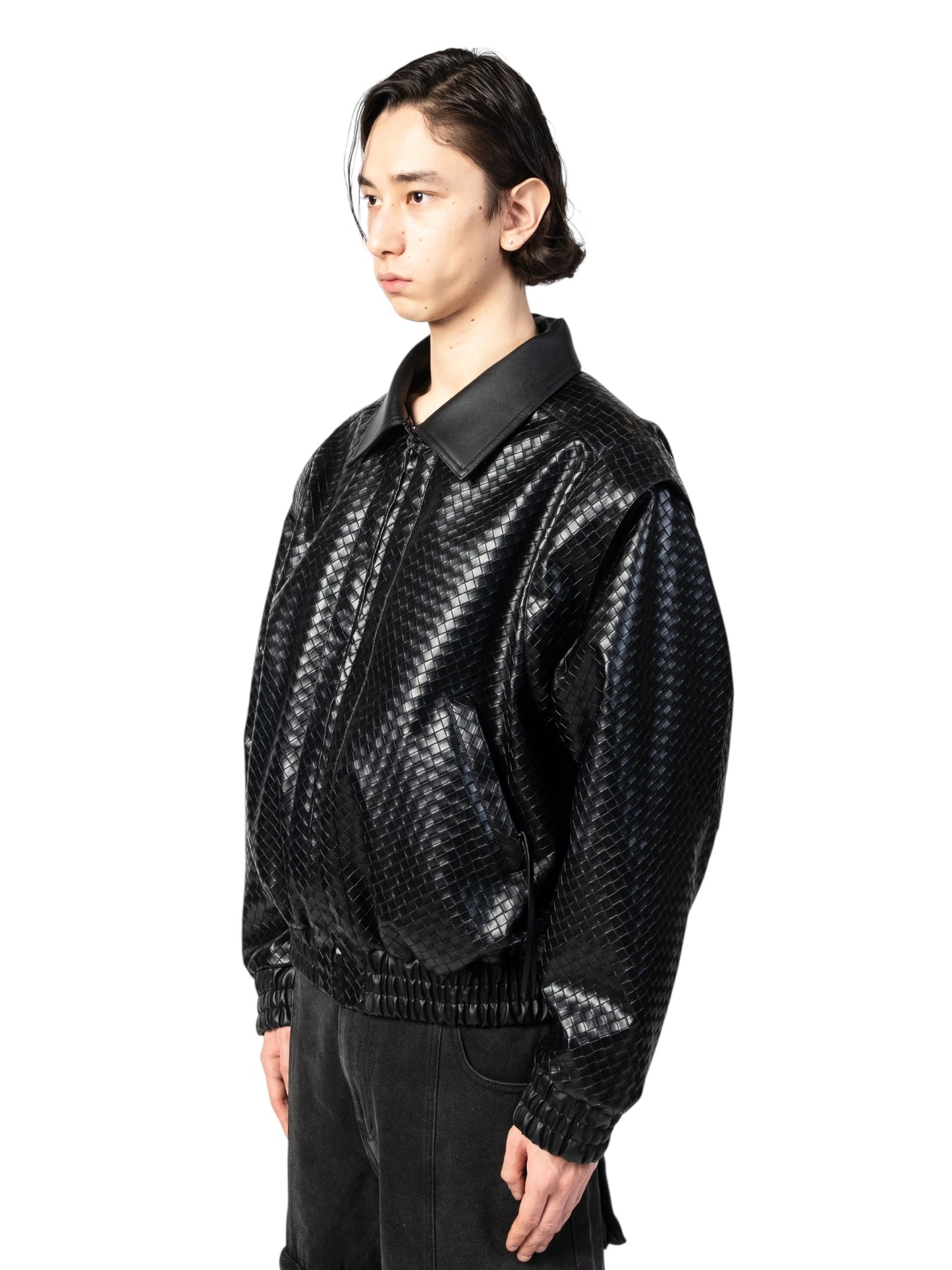 Graal Black Woven Leather jacket
