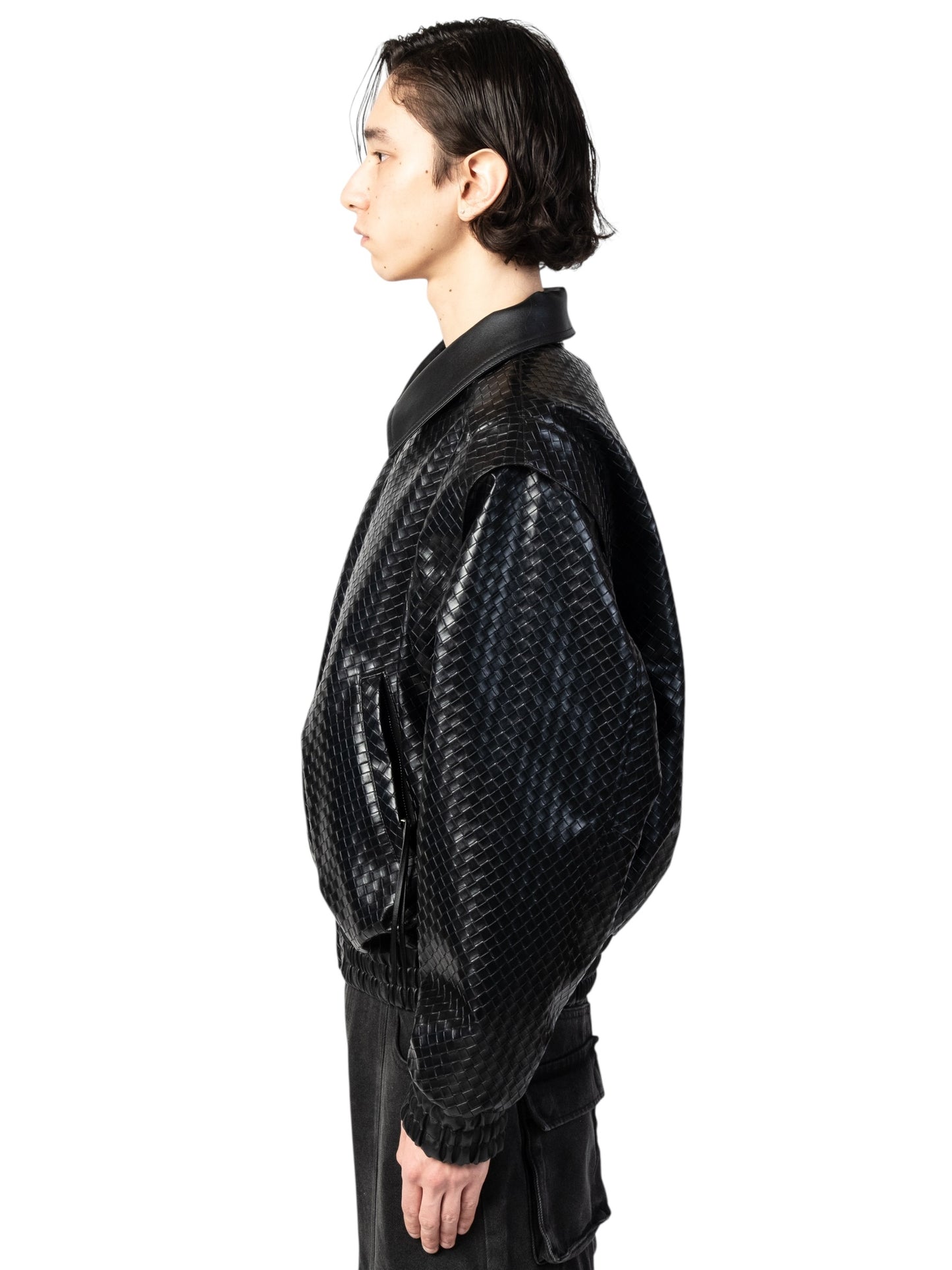 Graal Black Woven Leather jacket
