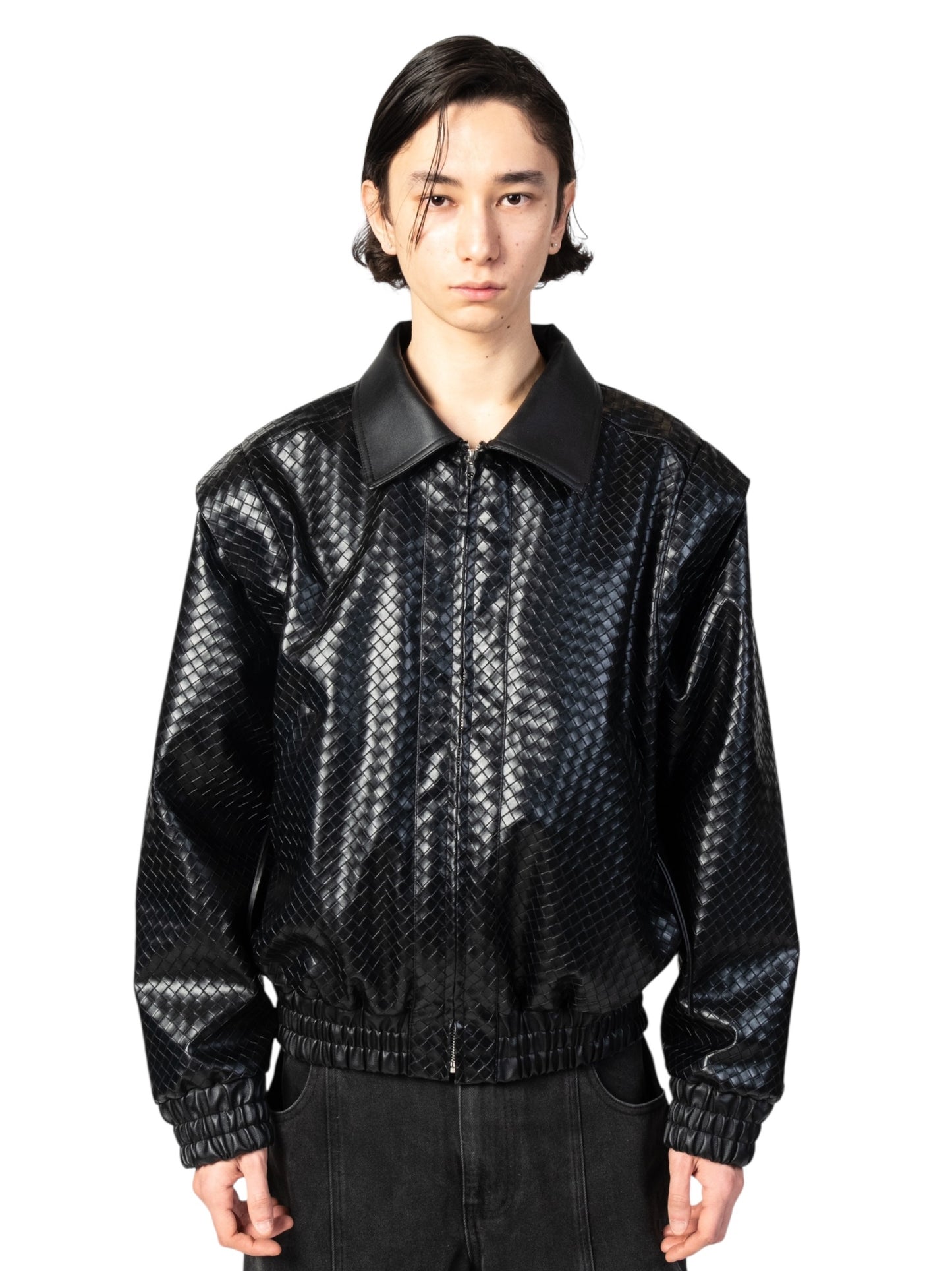 Graal Black Woven Leather jacket