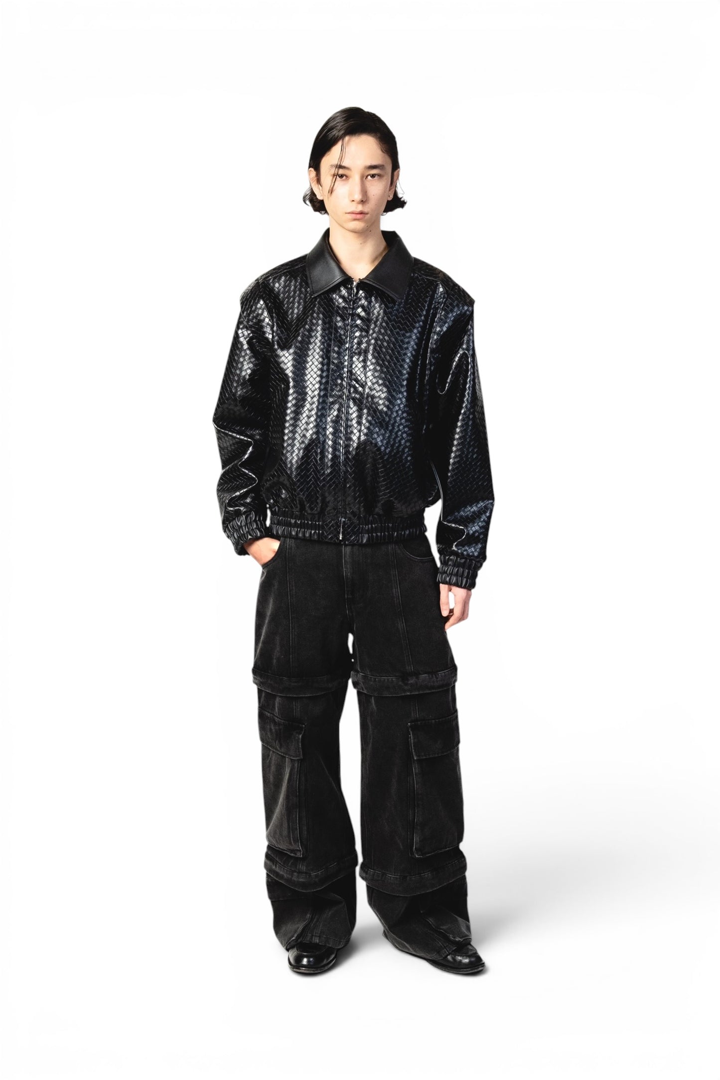 Graal Black Woven Leather jacket