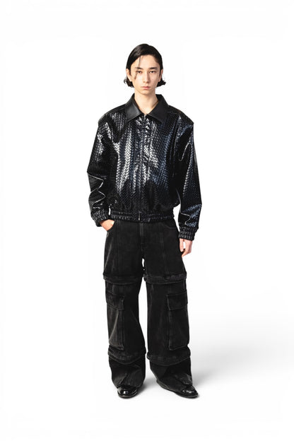 Graal Black Woven Leather jacket